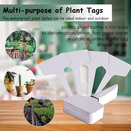 AKOAK 100 Counts Plastic Plant T - Type Label, Writable PVC Seed Record Card, Waterproof/Reusable, Indoor and Outdoor Flower Planting Supplies Herb Label (White)