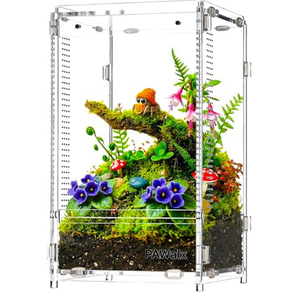 Jumping Spider Enclosure, Acrylic Terrarium with with Magnetic Doors, 0.8mm Micro-Ventilation, Stackable Escape-Proof Habitat for Jumping Spiders, Tarantulas & Small Reptiles, 4.7"x4.7"x8" - size: 1Pack, 4.7"x4.7"x8"