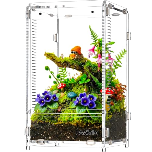 Jumping Spider Enclosure, Acrylic Terrarium with with Magnetic Doors, 0.8mm Micro-Ventilation, Stackable Escape-Proof Habitat for Jumping Spiders, Tarantulas & Small Reptiles, 4.7"x4.7"x8" - size: 1Pack, 4.7"x4.7"x8"