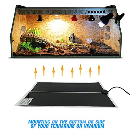 Reptile Heating Mat, 2PCS Reptile Heating Pad with Temperature Adjustment for Reptiles Tortoise Snakes Lizard Gecko Hermit Crab Amphibians - Removable Terrarium Heat Mats(20W,11x16.5 inches) - size: 2PCS,20W