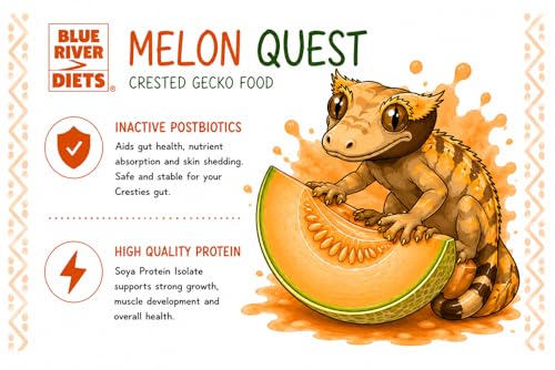 Blue River Diets Complete Crested Gecko Food for Crested Geckos | All-Natural Gecko Food Made in the UK | 2.10oz Melon Quest | 69% Real Fruit