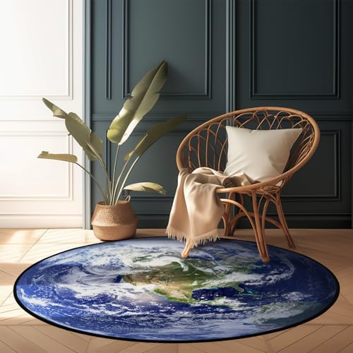 keepcute 3ft Earth Round Rug, Non-Slip Space World Circle Carpet | Soft touch, heat-transfer print, entryway or living room decor, washable mat, easy vacuuming - color: Earth, size: 3' (Round)