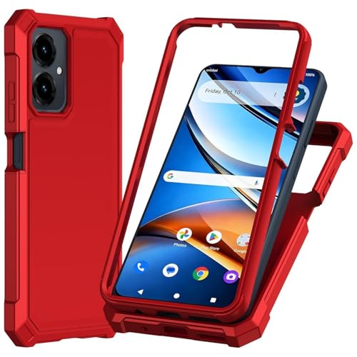 for Cricket Icon 2026 U656AC Slim Tough Hybrid Cover Phone Case + Extreme Band (Red) - color: Red