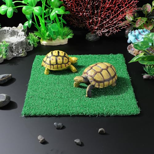 Balacoo Artificial Turtle Basking Platform, 9.8" Square Grass Turf Mat, Turtle Aquarium Basking Grass Turf for Aquarium Reptile Tank Floating Dock Accessory, for Lizard, Snake