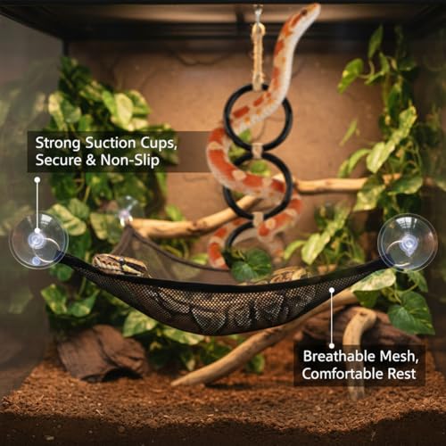 Snake Climbing Rings with 2 Hammock for Ball Python & Corn Snake, Reptile Enrichment Toys for Snake, Ball Python Tank Decor Reptiles Climbing Toy Hammocks (Black)