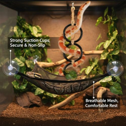 Snake Climbing Rings with 2 Hammock for Ball Python & Corn Snake, Reptile Enrichment Toys for Snake, Ball Python Tank Decor Reptiles Climbing Toy Hammocks (Black)