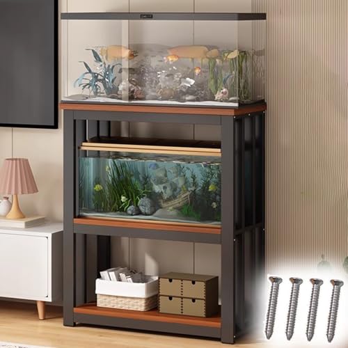 Fish Tank Stand, Heavy Metal Rack Structure for Aquariums with Accessories, Floor-Standing Cabinet Housing Two Breeding Reptile Enclosures, Insect Display Unit Featuring Walnut Color Panel Design - color: Black, size: 100x40 cm (39 3/8 x 15 3/4")