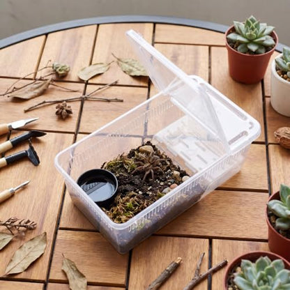 Irenare 20 Pcs Reptile Breeding Box Plastic Spider Enclosure Tarantula Feeding Box for Small Reptile Acrylic Carrier for Mantises Hermit Crabs Small Pet(8.66 x 5.12 x 3.15 Inch, with Basking Platform) - size: 8.66 x 5.12 x 3.15 Inch, style: with Basking P