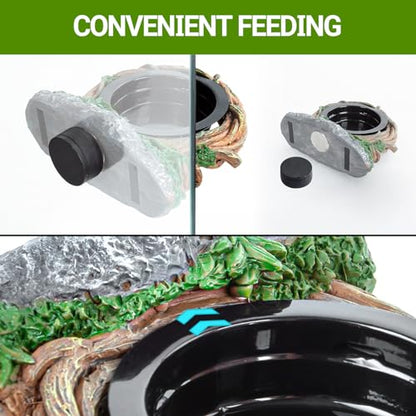REPTI ZOO Magnetic Reptile Feeding Ledge, Gecko Feeder Ledge with 2PCS Cups, Hollow Vine Food Dish, Reptile Water Bowl for Bearded Dragon Lizard Snake, Terrarium Tank Accessories - size: Magnetic- Single Feeder
