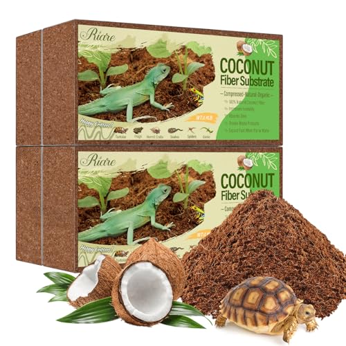 Riare 4 Pack Natural Coconut Fiber Substrate for Reptile- Premium Compressed Coconut Husk Terrarium Bedding for Reptile, Tortoise, Frogs, Snakes Hermit Crabs, Burrowing Animals - color: 4 pack