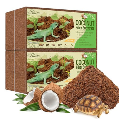 Riare 4 Pack Natural Coconut Fiber Substrate for Reptile- Premium Compressed Coconut Husk Terrarium Bedding for Reptile, Tortoise, Frogs, Snakes Hermit Crabs, Burrowing Animals - color: 4 pack