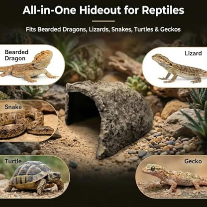 Large Size Rock Cave Habitat Hideout for Reptiles & Amphibians, Terrarium & Aquarium Decor, Perfect Hide Cave for Bearded Dragons, Lizards, Snakes, Turtles, Geckos, Tortoises & Small Animals