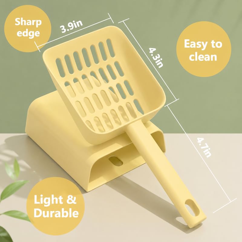 2 in 1 Cat Litter Scoop with Holder Stand Cat Stuff Cat Scooper for Litter Box Cat Accessories Cat Supplies Kitty Yellow - color: L-Yello