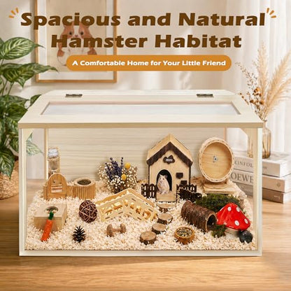 PROLEE Hamster Cage with Chewproof Wood Top, Guinea Pig Cages, Hamster Habitat with Clear Acrylic Sheets Solid Built, Small Animal Cage (Oak, 24X15.5X15.5 inch) - color: Oak, size: 24.0"L x 15.5"W x 15.5"H