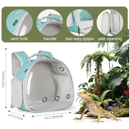 Guinea Pig Backpack Carrier, Bearded Dragon Carrier Backpack with Clear Bubble Window,Small Animal Travel Backpack for Hedgehog Rat，Chameleon,Rabbit,Sugar Glider,Airline Approved (Green, Backpack) - color: Green