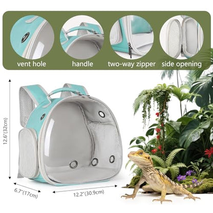 Guinea Pig Backpack Carrier, Bearded Dragon Carrier Backpack with Clear Bubble Window,Small Animal Travel Backpack for Hedgehog Rat，Chameleon,Rabbit,Sugar Glider,Airline Approved (Green, Backpack) - color: Green