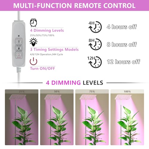 18W Grow Lights for Indoor Plants with Stand, Full Spectrum LED Plant Light for Indoor Plants,12-59 Inches Height Adjustable Growing Lamp with Auto On/Off Timer 4H/8H/12H, 4 Dimmable Brightnes | 120 LEDs Full Spectrum Plants Growing Light, 12-60" Height A