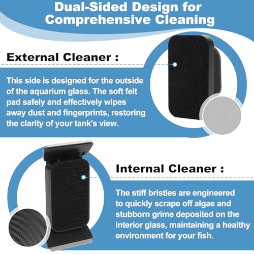 fishkeeper Dual-Blades Magnetic Aquarium Glass Cleaner with 4 Algae Scraper | 2-In-1 Floating Scrubber, Double Side Magnetic Fish Tank Cleaner for 0.4-0.6 Inch Thick Glass & Acrylic Aquarium Tanks (L) - size: L for Glass Thickness: 0.6"