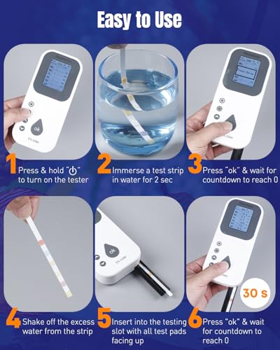 Pawfly 6 in 1 Digital Water Testing Kit, 50 Strips Aquarium Water Test Kit | Fish Tank Water Testing Kit, Digital Water Tester for pH, Nitrate, Nitrite, Chlorine, Total Hardness & Carbonate - size: Water Testing Kit