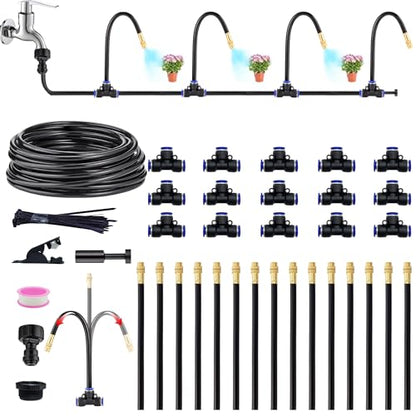 360°Bendable Automatic Irrigation System, 50Ft Adjustable Garden Watering Misting System for Outdoor Cooling System, Trampoline, Greenhouse, Lawn, Plant, Water Mister Nozzles Thread Sprayer 0.043"