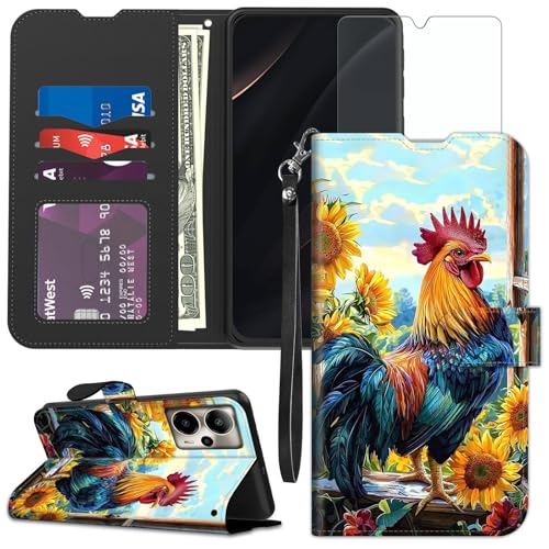 for Cricket Outlast 5G 2024 Wallet case with RFID Blocking Credit Card Holder Kickstand, Folio Flip PU Leather Shockproof Protective Cover for AT&T Motivate Pro 5G, Majestic Rooster - color: Majestic Rooster