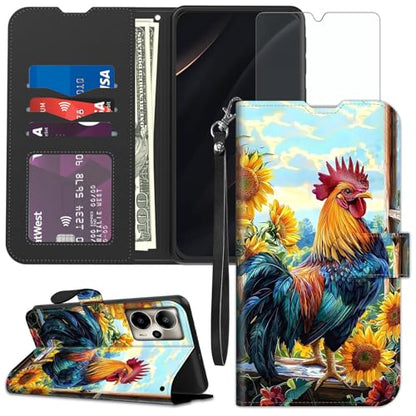 for Cricket Outlast 5G 2024 Wallet case with RFID Blocking Credit Card Holder Kickstand, Folio Flip PU Leather Shockproof Protective Cover for AT&T Motivate Pro 5G, Majestic Rooster - color: Majestic Rooster