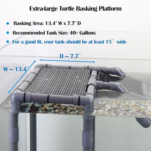 Extra Large Turtle Basking Platform, Turtle Tank Accessories | Sturdy and Stable Standing Dock with Non-Slip Ramp for Large and Heavy Turtles Fit for75-120 Gallon Tanks - size: Basking Platform 13.4" W × 7.7" D