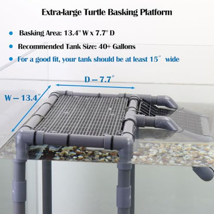 Extra Large Turtle Basking Platform, Turtle Tank Accessories | Sturdy and Stable Standing Dock with Non-Slip Ramp for Large and Heavy Turtles Fit for75-120 Gallon Tanks - size: Basking Platform 13.4" W × 7.7" D