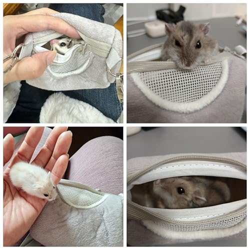 Hamster Carrier Bag with Breathable Window Portable Small Pet Carriers Soft-Sided Hands-Free Shoulder Strap Hamster Bag for Short Distance Travel Outdoor Check-Up Dwarf Hamsters Rats Mice