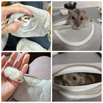 Hamster Carrier Bag with Breathable Window Portable Small Pet Carriers Soft-Sided Hands-Free Shoulder Strap Hamster Bag for Short Distance Travel Outdoor Check-Up Dwarf Hamsters Rats Mice