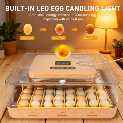 ZEMIRO CHARGE Automatic 56-Egg Incubator for Breeders, Sensor-Based Precise Humidity+Temp Control, Chick Separator, Adjustable Egg Spacing, Custom-Interval Auto Turn+Auto Stop,Preset Incubation Days - size: 56 egg-brown