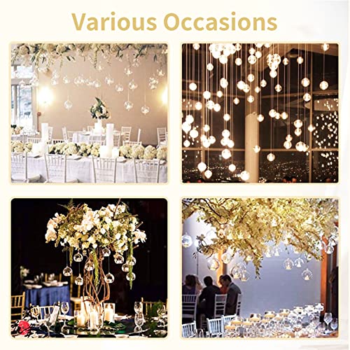 NUPTIO Hanging TeaLight Candle Holder: 24Pcs 2.36in Tree Tea Light Holders with LED Candles Small Glass Globes Ornament Clear Round Mini Terrarium Containers for Wedding Party Tree Decoration | Includes Flameless Votives, 2.36-Inch Clear Globes, Ready to