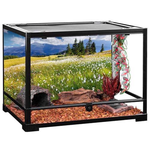 AWERT 60x24 inches Reptile Habitat Background Blue Sky White Clouds Mountains Forests Grasslands White Floral Nature Art Terrarium Background - size: 60x24in/150x60cm