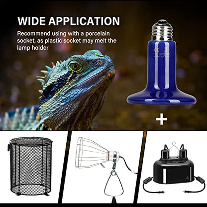 Simple Deluxe 150W 2-Pack Ceramic Heat Emitter Reptile Heat Bulb No Light, LCD Digital Aquarium Thermometer, for Reptile Amphibian, 2 Pack, Royal Blue