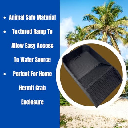Hermit Crab Watering Pool | Platform Pool Accessory with Access Ramp for Hermit Crabs | 6.5" x 4" | Made in USA (Salt Only, Black) - color: Salt Only, Black