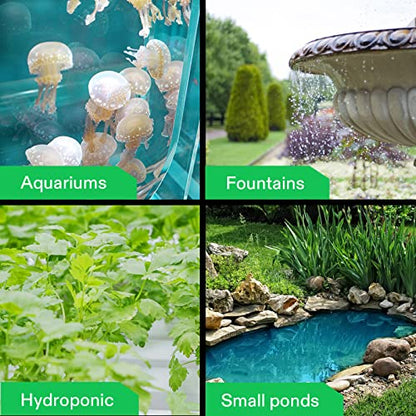 VIVOSUN 210GPH Submersible Fountain Water Pump for Pond, Aquarium, Statuary | 800L/H, 8W, Ultra Quiet Water Pump with 3.3ft High Lift and 5ft Power Cord, 2 Nozzles for Fish Tank, Hydroponics, Black - size: 5"×3"-210