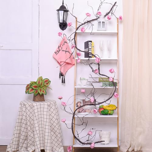 118" Fake Bendable Fall Tree Vines Hanging Peony Flower Garland | Flexible Artificial Floral realistic Twine Wood Branches Twig Reptile Climbing Faux Plant Wedding Arch Wall indoor Decoration