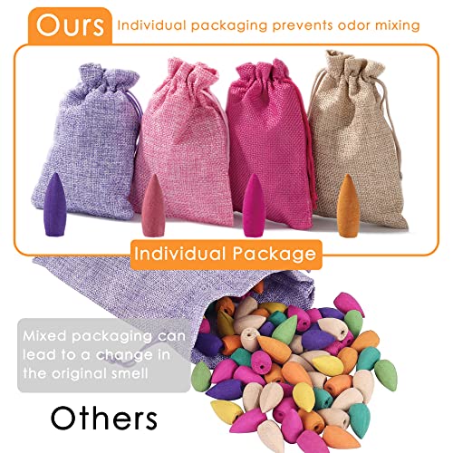 120 Pcs Large Backflow Incense Cones, 4 Mixed Natural Incense Waterfall, Sandalwood Rose Lavender Sakura for Backflow Incense Burner, Relaxation Meditation Yoga Gift