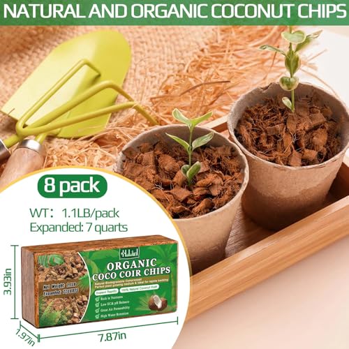 Halatool 8 Pcs Coco Husk Chips for Plants - 8.8 LB 100% Organic Coconut Coir Chips with Low EC and pH Balanced, Compressed Coco Substrate Growing Mulch Medium for Landscaping, Herbs, Plants, Flowers - color: 8pcs
