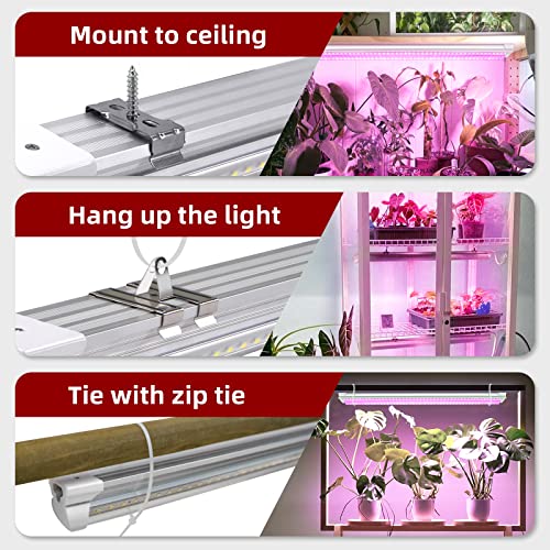 Grow Light for Plants, T8, 2FT, 24W, Full Spectrum, 8 Pack, Linkable | Indoor Grow Light with Reflector, 8x24W High PPFD, Full Spectrum Pink Light , Linkable, Aluminum for Seedlings & Succulents