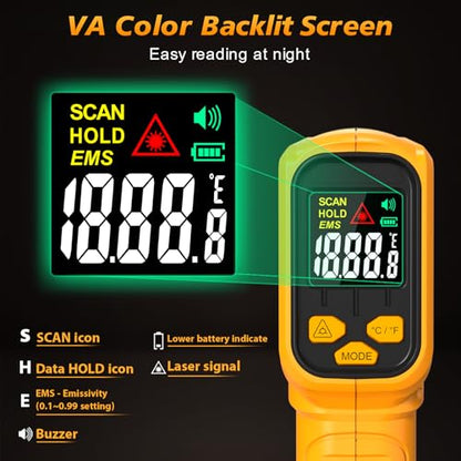 FKM Rechargeable Infrared Thermometer Gun,13-Point Laser-High Precision | -58°F~1472°F Non-Contact Laser Thermometer Gun,Digital IR Temperature Gun for Cooking,Griddle,Oven,HVAC,Automotive,Industrial - color: Amber
