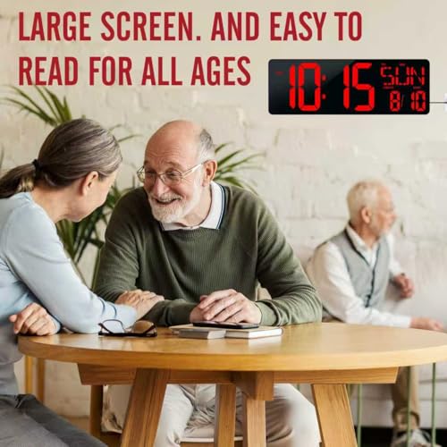 16.5 Digital Wall Clock Large Display, LED Wall Clock with Date and Temperature,Count Up/Down Timer Clock with Remote Control, Adjustable Brightness Alarm Clock for Home, Office, Gym, Elderly - color: 17''-red-remote
