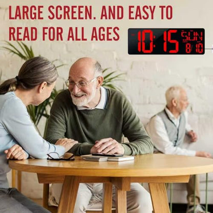 16.5 Digital Wall Clock Large Display, LED Wall Clock with Date and Temperature,Count Up/Down Timer Clock with Remote Control, Adjustable Brightness Alarm Clock for Home, Office, Gym, Elderly - color: 17''-red-remote