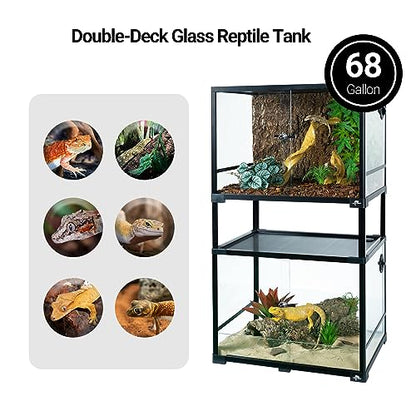 Double Stacked Reptile Tank, 24" x 18" x 44" Tall Reptiles Terrarium, Front Opening, Full Vision, Knock Down, 2 Pack 34 Gallon Glass Cage for Reptile, Bearded Dragon, Lizard, Snake, Gecko - size: 24" x 18" x 44"