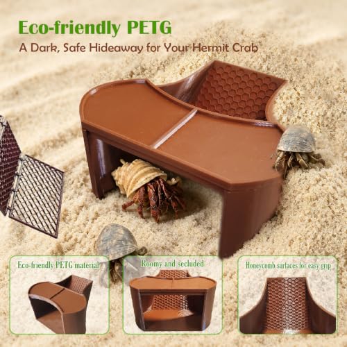 Hermit Crab Cave Habitat Bundle 3-in-1 Climbing & Hiding Set, Cave with Viewing Window + DIY Mesh Ladder & Platform + Suction Cup Rope Ladder Tank Accessories, Reptile Habitat Décor