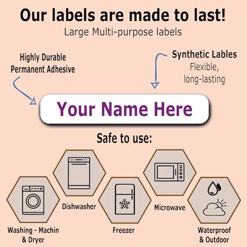 30 Long Personalized Waterproof Name Labels. Press and Stick Multi use Custom Name Labels. Customized Your Text and Color. ID Identification Name Stickers with Permanent Self Adhesive. - color: 30 Long Labels - White Background
