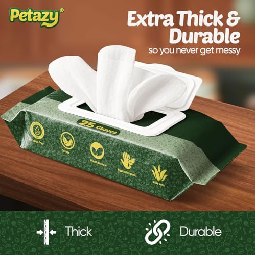 Pet Glove Wipes for Dogs & Cats – Hypoallergenic Thick Cleaning Gloves with Aloe & Coconut Oil for Paws, Face, Ears & Butt, Instant No Rinse Grooming Wipes to Deodorize and Hydrate, 2x25 Pack - color: 2x25 Glove Wipes
