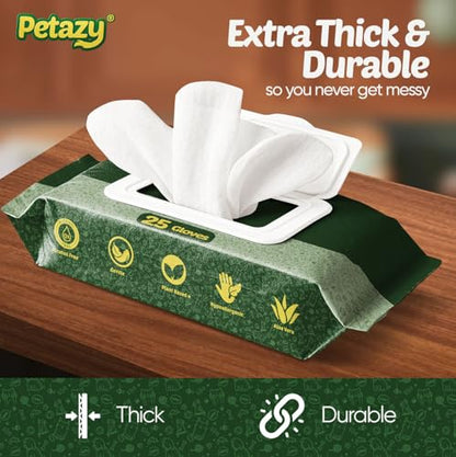 Pet Glove Wipes for Dogs & Cats – Hypoallergenic Thick Cleaning Gloves with Aloe & Coconut Oil for Paws, Face, Ears & Butt, Instant No Rinse Grooming Wipes to Deodorize and Hydrate, 2x25 Pack - color: 2x25 Glove Wipes