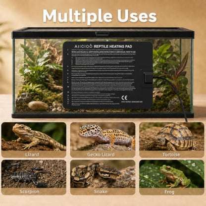 Aiicioo Under Tank Heater Thermostat - Reptile Heating Pad with Temperature Control Reptile Heat Mat for Combo Set for Hermit Crab Lizard Terrarium 16W - size: 8" X 12"(16W) with Thermostat