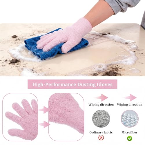 Abeillo Microfiber Gloves for Plants Dusting Cleaning, Reusable Washable Cleaning Gloves Mittens House Cars Blinds Dusting - color: Pink